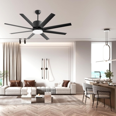 60 in. Modern Ceiling Fan with Light for Bedroom Living Room, Outdoor Ceiling Fans for Patio Porch, 8 Blades Reversible Quiet Ceiling Fans