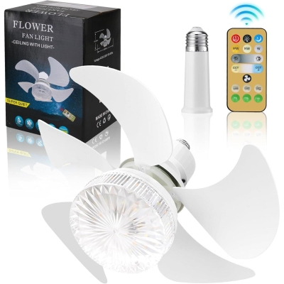 Socket Light Fan with Remote Control, White Small Ceiling Fan with Lights, Dimmable LED Ceiling Fan for Bedroom Kitchen Closet, Wireless Ceiling Fan