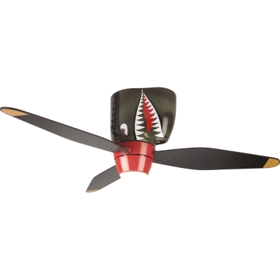 48 in. Tiger Shark Warplane Ceiling Fan with Light, Hugger Ceiling Fans, Kids Ceiling Fan