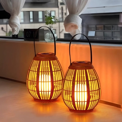 Portable Imitation Bamboo Solar Lantern with Candle-Like Glow, 2W Solar Panel, 600mAh Battery, IP44 Waterproof for Indoor &amp; Outdoor Use
