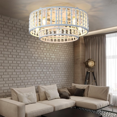 19 in. White Wood Beaded Ceiling Fan with Light, Reversible Boho Ceiling Fan with Remote Control, Low Profile Bedroom Dining Room Kitchen Ceiling Fans