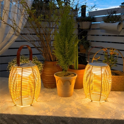 Portable Solar Garden Light with Hand-Woven Rattan, Waterproof Design, High-Color Rendering LED, and Durable Iron Reinforcement for Outdoor Use
