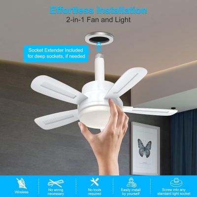 Socket Fan Light, Screw In Small Ceiling Fan with Lights and Remote, Dimmable Mini Ceiling Fan Light for Bedroom Kids Room Kitchen, Garage Ceiling Fan