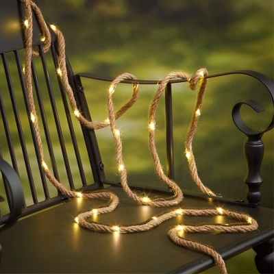 Rustic Vintage Hemp Rope LED String Lights, Solar and Battery Powered Options for Garden, Festive Decor, and Warm Atmosphere, Durable and Stylish