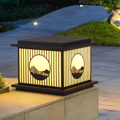 Modern Solar Outdoor Deck Post Lights, High Temperature Resistant, Waterproof, Rustproof with Imitation Marble Lampshade for Patio, Garden, and More