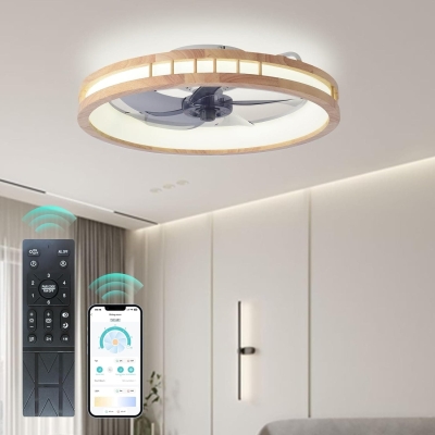 20 in. Modern Hollow Wood Carving Ceiling Fan with Light, Dimmable LED Reversible Low Profile Flush Mount Ceiling Fan with Lights and Remote