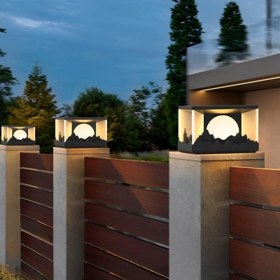 Durable Stainless Steel Solar Post Lights with Mountain Scenery Pattern for Outdoor Landscape, Garden, and Commercial Use, Auto On/Off