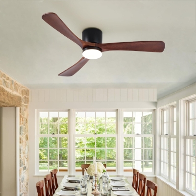 52 in. Modern Low Profile Flush Mount Ceiling Fan and Light Remote Control, Matte Black Walnut Wood Ceiling Fan, 3 Blades Reversible Quiet Ceiling Fan