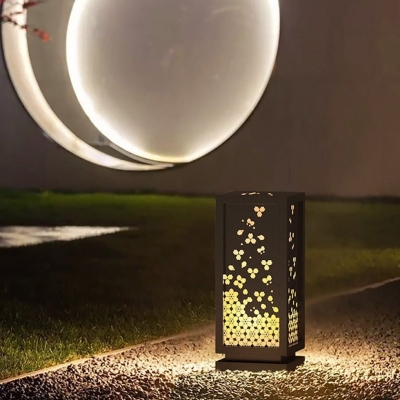 Decorative Resin Landscape Lamp with Hollow Carved Patterns, High Temperature Resistant, Marble-Like Lampshade for Retro and Elegant Courtyard Lighting