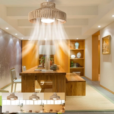 Boho Caged Dimmable Ceiling Fandelier with Light Fixture and Remote Control, 3 Blades Small Caged Ceiling Fan for Bedroom Kitchen Dining Room