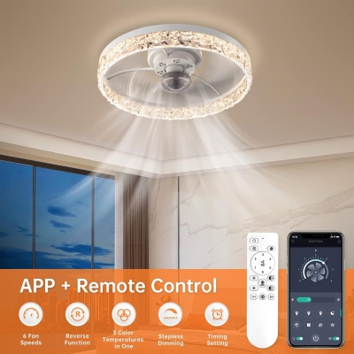 Low Profile Ceiling Fan with Light and Remote APP Control, Dimmable Modern Flush Mount Ceiling Fan with Light, White Ceiling Fan with Light