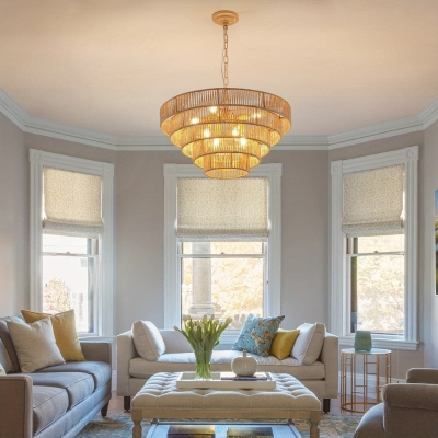 8-Light Bohemian Rattan Woven Pendant Light, 5-Tier Large Round Pendant Light Chandelier