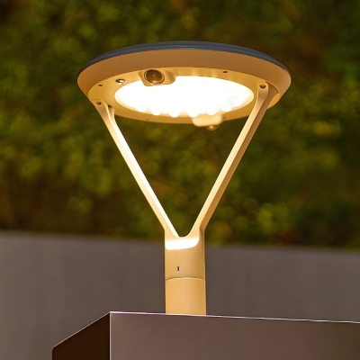 Round Aluminum Solar Fence Post Lights with 360&deg; Dual Motion Sensing, 8m Range, High-Efficiency Monocrystalline Panels, Stylish Gray Finish