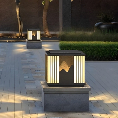 Elegant Stainless Steel Fence Post Lights, Solar &amp; Wired Options, Waterproof, Rustproof, Mountain Scenery Design for Outdoor Decor