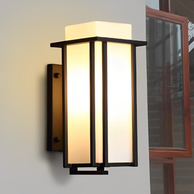 Elegant Black Outdoor Wall Light with Milky White Glass Shade, Waterproof, Rustproof, and Dust-Resistant for a Retro Vibe