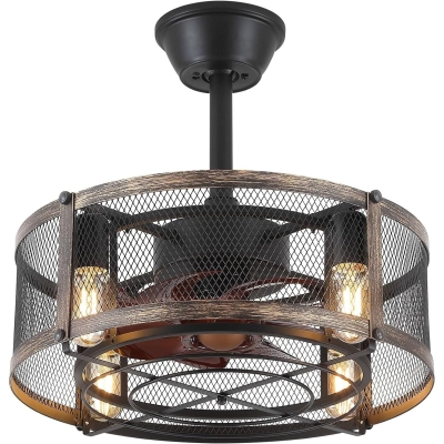 Modern Industrial Style Ceiling Fans, Caged Ceiling Fans with Remote, Farmhouse Black Enclosed Ceiling Fandelier