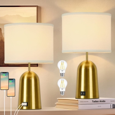 Set of 2 Gold Table Lamp with Dimmable Touch Control, Modern White Bedside Nightstand Lamp with USB Ports for Bedroom Living Room End Table Home Office