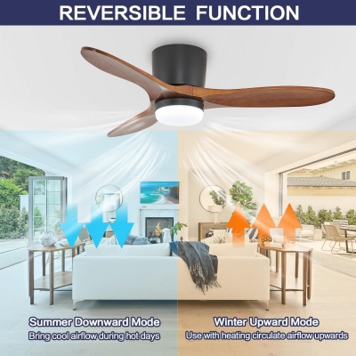 42 in. Farmhouse Flush Mount Ceiling Fan with Light, Wood Reversible Quiet Ceiling Fans with Remote Control, Flush Mount Ceiling Fan with Light
