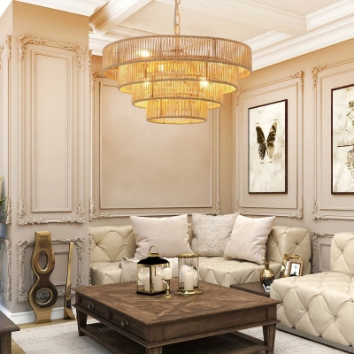Large Round Pendant Light Chandelier, Bohemian Style Rattan Woven Pendant Light