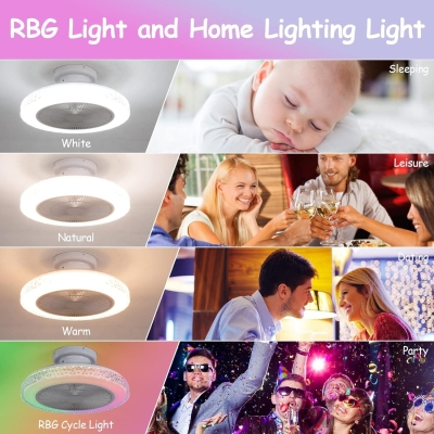 20 in. APP and Remote Control Fan, Enclosed Low Profile Ceiling Fan and Light, RGB Ceiling Fans with Bluetooth Speaker for Bedroom Living Room Dining Room