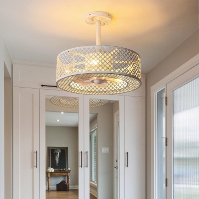 White Retro Fandelier Ceiling Fan with Lights, Small Caged Remote Ceiling Fan with Light, Farmhouse Ceiling Fan for Living Room Kitchen