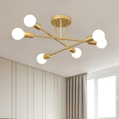 Set of 2 Modern Sputnik Semi Flush Mount Ceiling Light, 6-Light Chandelier for Dining Room Kitchen Bedroom Bathroom