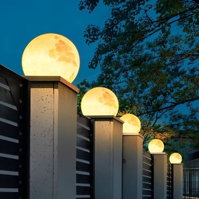 Solar-Powered Lunar Garden Light, Hand-Painted Resin, Rustproof &amp; Waterproof, Adjustable Colors with Remote Control for Fence, Deck, Lawn &amp; Villa