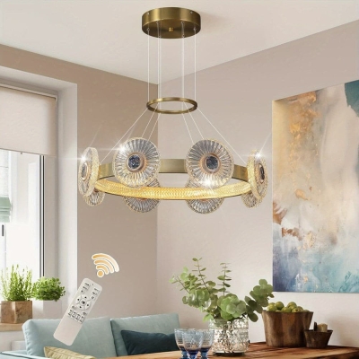 Modern Gold Dimmable Chandelier, LED Hanging Pendant Light Fixture, Round Ring Chandelier for Dining Room Living Room Kitchen Island Bedroom