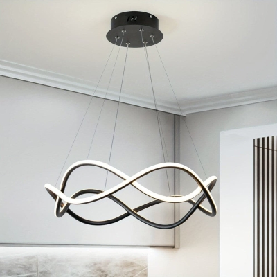 Black 2-Light Wave-Shaped Dimmable LED Pendant Light Fixture with Remote, Adjustable Hanging Pendant Light for Dining Living Room Kitchen Island