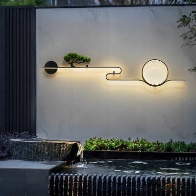 Elegant Outdoor Porch Light with Resin Tree and Moon Design, Weatherproof Wall Sconce for Villa, Garden, and Landscape Decor