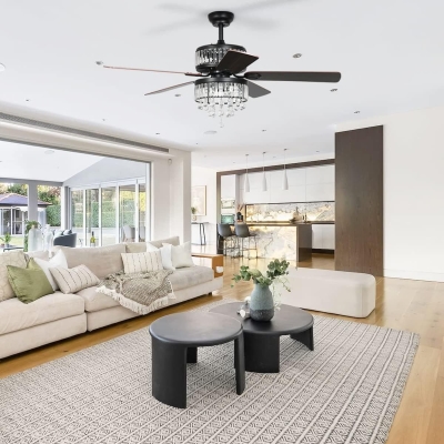 52 in. indoor Fan Ceiling Fandelier, Black Chandelier Ceiling Fan Light with Remote, Silent Reversible Fan for Summer Winter