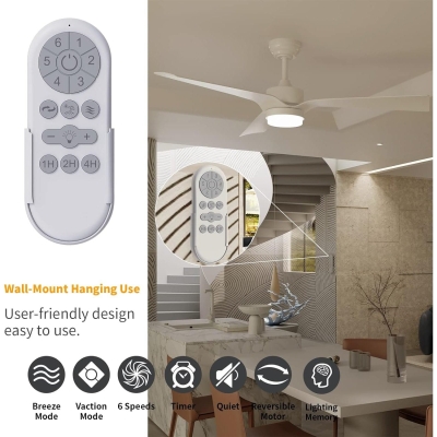 52 in. White Ceiling Fan with Remote Control, LED Dimmable Indoor Ceiling Fans for Bedroom Living Room, Outdoor Ceiling Fan for Patio