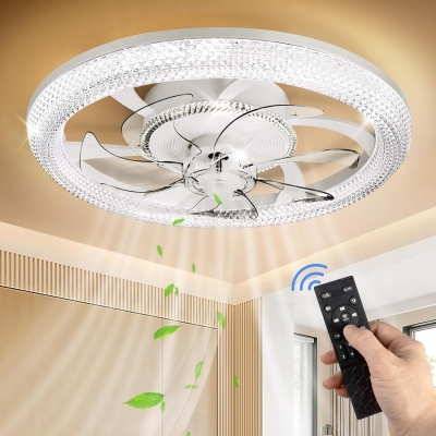 Flush Mount Remote Control Ceiling Fan and Light, LED Fan Light, Bladeless Modern Fan with Light for Bedroom Kitchen Living Room