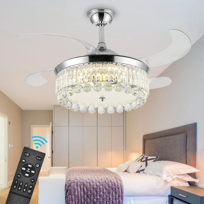 42 in. Crystal Ceiling Fan with Lights, Dimming Chandelier Ceiling Fan with Remote, Invisible Retractable Fandelier Ceiling Fan for Living Room