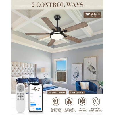 52 in. Farmhouse Ceiling Fan, Industrial Ceiling Fans with Light and Remote Control, Matte Black Ceiling Fan with 5 Reversible Blades