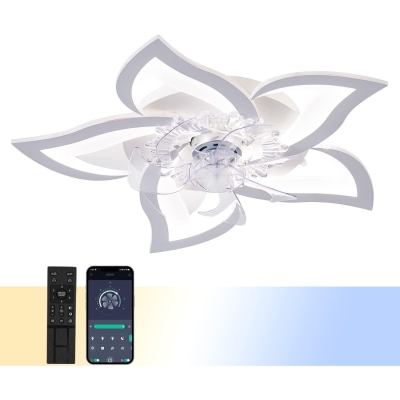White Modern Ceiling Fan with Lights with Remote APP Control, Flush Mount Bright Ceiling Fan Lights for Living Room Bedroom