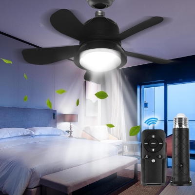 Black Socket Remote Control Ceiling Fan and Light, LED Screw In Ceiling Fan for Bedroom Kitchen Living Room Fan