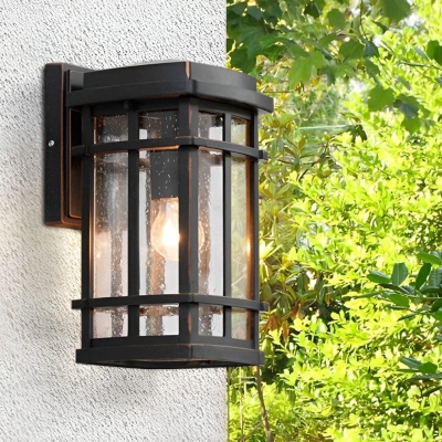 Elegant Retro Black Wall Lamp with Bubble Glass Shade, Weatherproof Die-Cast Aluminum, E27 Bulb Holder for Easy Replacement, Perfect for Porches