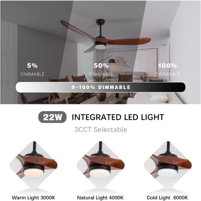 60 in. Contemporary Outdoor Ceiling Fans with Light and Remote Control, Farmhouse LED Dimmable Indoor Ceiling Fans