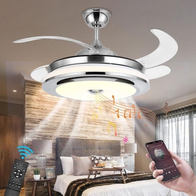 42 in. Reversible Bluetooth Ceiling Fan with Light and Speaker, Dimmable Fandelier with Remote, Retractable Invisible Music Player Chandelier