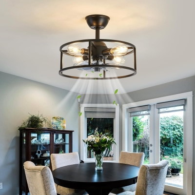 Black Caged Ceiling Fan with Light, Industrial Ceiling Fans with Remote Control, Fandelier for Bedroom Kitchen Dining Room