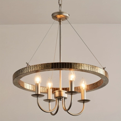 4 - Light Dimmable Wagon Wheel Chandelier, Modern Haning Adjustable Chandelier for Living Room Dining Room