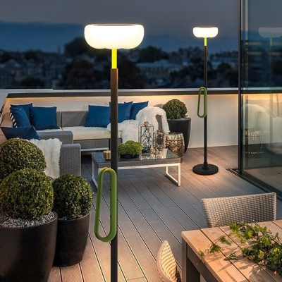 Eco-Friendly Solar-Powered Outdoor Torchiere Floor Lamp with Aluminum Die-Cast Body, Stainless Steel Base, and Ergonomic Handle for Contemporary Homes