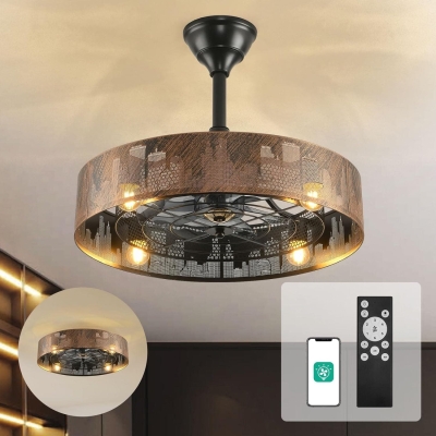 Caged Ceiling Fan with Light and Remote Control, Modern Enclosed Ceiling Fan, Industrial Ceiling Fan Light Kit for Living Room Bedroom Kitchen