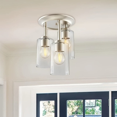 3-Light Cluster Semi-Flush Mount Light with Light Kit Glass Shade for Hallway Front Entryway Bedroom