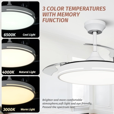 42 in. Retractable Ceiling Fan with Light and Remote, White Modern Fandelier for Living Room Dining Room