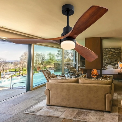 52 in. Outdoor Ceiling Fan with Remote, Reversible Modern Ceiling Fan with 3 Walnut Wood Blades for Bedroom Living Room, Patio Porch Fans