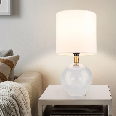White Clear Glass Table Lamp Desk Lamp with Cylindric Fabric Shade for Bed Room Living Room Office Nightstand