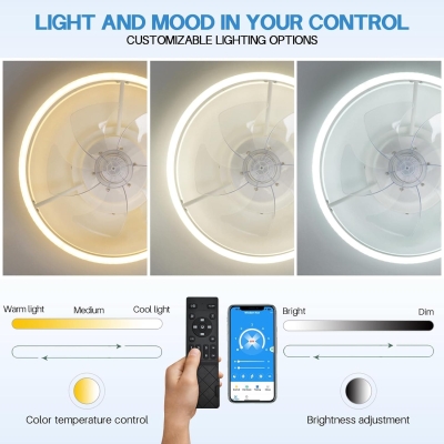 Set of 2 White Modern LED Small Ceiling Fan with Light, Smart Low Profile Enclosed Ceiling Fan with APP Remote Control, Perfect Bedroom Living Room Fan