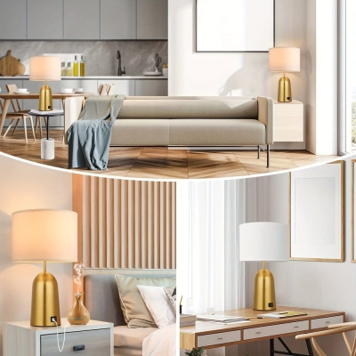 Set of 2 Gold Table Lamp with Dimmable Touch Control, Modern White Bedside Nightstand Lamp with USB Ports for Bedroom Living Room End Table Home Office